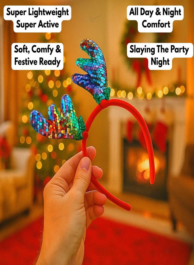GRAPHENE Christmas Santa Claus Headband With Glitter Reindeer Antlers Design Hairband Shining Sparkle Hair Band Hair Accessories Gift For Women Kids Girls Friends Party Theme Decorations Item - Image 4